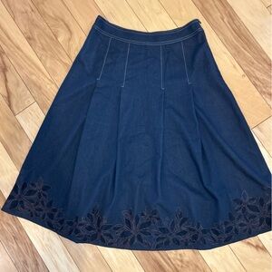 Ellassay Navy Floral Embroidered Midi Skirt